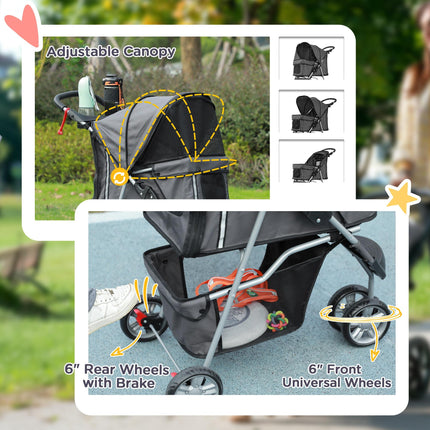 3 Wheel Pet Stroller for Small and Miniature Dogs - Charcoal Grey