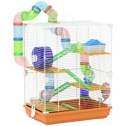 5 Tier Hamster Cage Carrier Habitat with Exercise Wheel and Tunnel - Orange