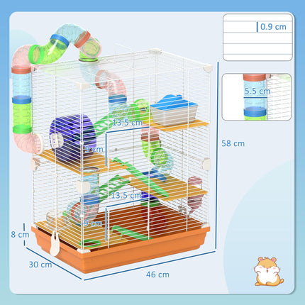 5 Tier Hamster Cage Carrier Habitat with Exercise Wheel and Tunnel - Orange