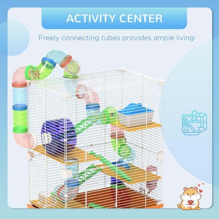 5 Tier Hamster Cage Carrier Habitat with Exercise Wheel and Tunnel - Orange