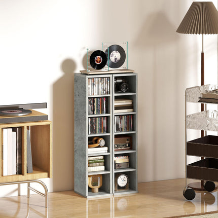 Set of Two 102-CD Storage Units with Adjustable Shelves - Cement Grey