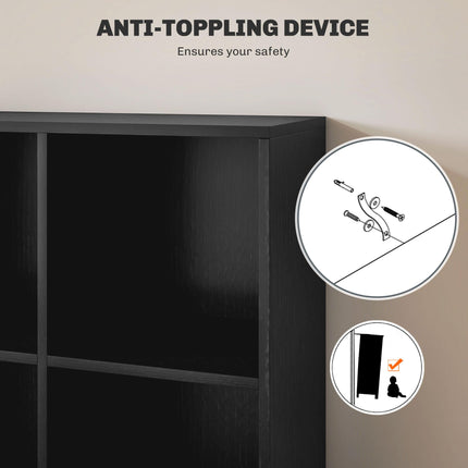 Six-Cube Bookcase Storage Unit with Black Wood Effect Finish - Black