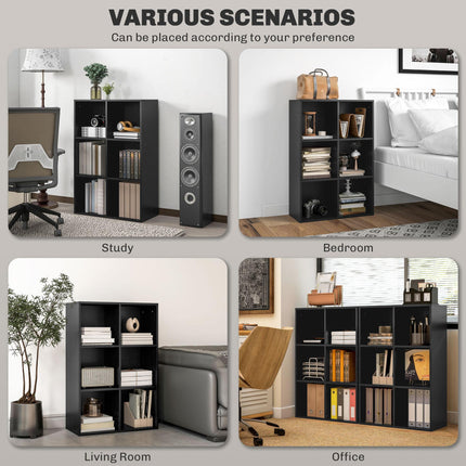 Six-Cube Bookcase Storage Unit with Black Wood Effect Finish - Black