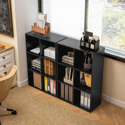 Six-Cube Bookcase Storage Unit with Black Wood Effect Finish - Black