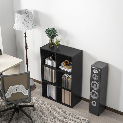 Six-Cube Bookcase Storage Unit with Black Wood Effect Finish - Black