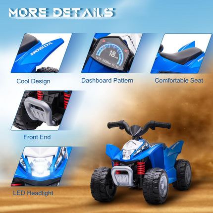 Honda Licensed 6V Electric Kids Quad Bike for Ages 1.5-3 Years - Blue