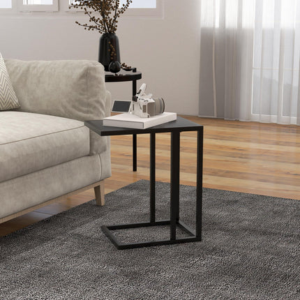 C Shape Bedside Table w/Metal Frame Wood-Effect Top Sofa Narrow Snack End Table