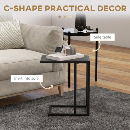 C Shape Bedside Table w/Metal Frame Wood-Effect Top Sofa Narrow Snack End Table