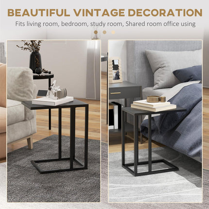 C Shape Bedside Table w/Metal Frame Wood-Effect Top Sofa Narrow Snack End Table