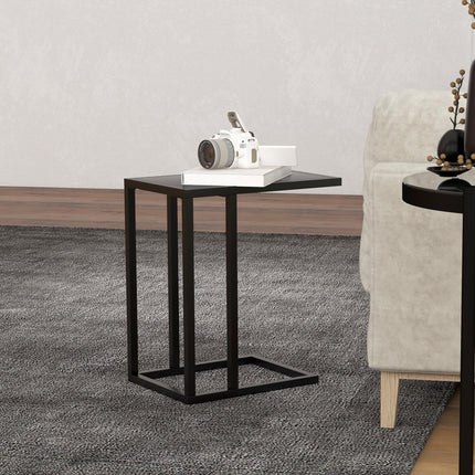 C Shape Bedside Table w/Metal Frame Wood-Effect Top Sofa Narrow Snack End Table
