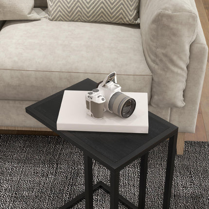 C Shape Bedside Table w/Metal Frame Wood-Effect Top Sofa Narrow Snack End Table