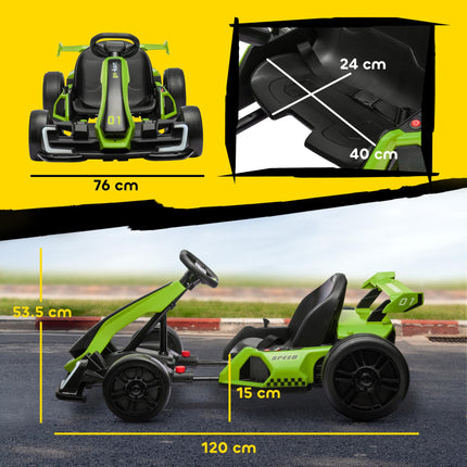 24V Electric Go Kart with Adjustable Seat for Kids 6-12 Years - Green