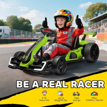24V Electric Go Kart with Adjustable Seat for Kids 6-12 Years - Green