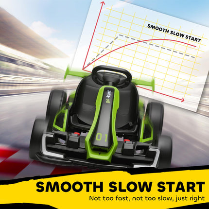 24V Electric Go Kart with Adjustable Seat for Kids 6-12 Years - Green