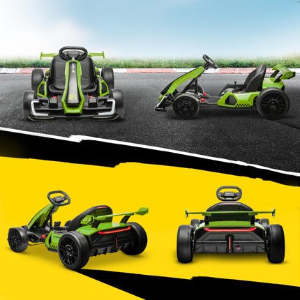 24V Electric Go Kart with Adjustable Seat for Kids 6-12 Years - Green