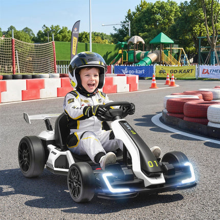 24V Electric Go Kart with Adjustable Seat for Kids 6-12 Years - White