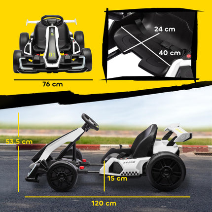 24V Electric Go Kart with Adjustable Seat for Kids 6-12 Years - White