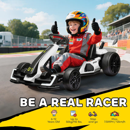 24V Electric Go Kart with Adjustable Seat for Kids 6-12 Years - White