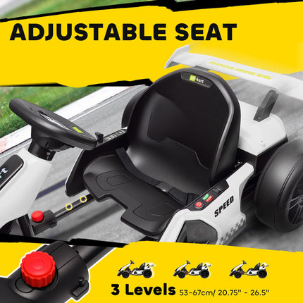 24V Electric Go Kart with Adjustable Seat for Kids 6-12 Years - White