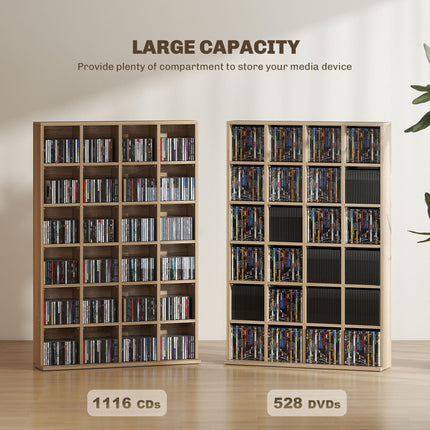 CD Storage Unit with 4 Adjustable Shelves 89x130.5 cm - Natural Wood Finish