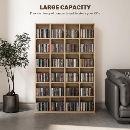 CD Storage Unit with 4 Adjustable Shelves 89x130.5 cm - Natural Wood Finish