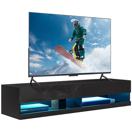 Floating TV Unit Wall Mounted Cabinet for TVs up to 65" with LED Lights and Storage Shelves - Black