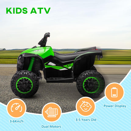 12V Kids Ride-On Quad Bike with Music, Horn & LED Lights for Ages 3-5 - Green
