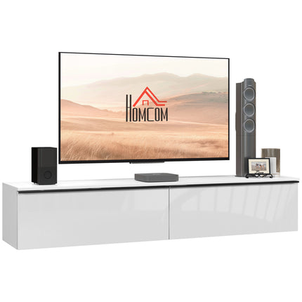 160cm High Gloss Floating TV Unit Stand for TVs up to 70" with Storage Cupboards - White