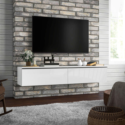 160cm High Gloss Floating TV Unit Stand for TVs up to 70" with Storage Cupboards - White