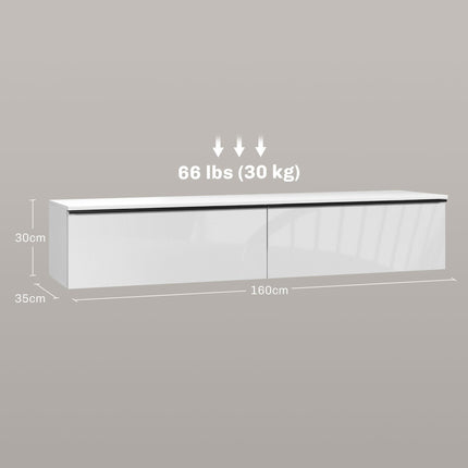 160cm High Gloss Floating TV Unit Stand for TVs up to 70" with Storage Cupboards - White