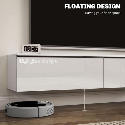 160cm High Gloss Floating TV Unit Stand for TVs up to 70" with Storage Cupboards - White