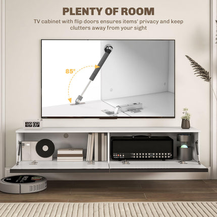 160cm High Gloss Floating TV Unit Stand for TVs up to 70" with Storage Cupboards - White