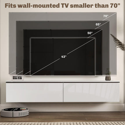 160cm High Gloss Floating TV Unit Stand for TVs up to 70" with Storage Cupboards - White