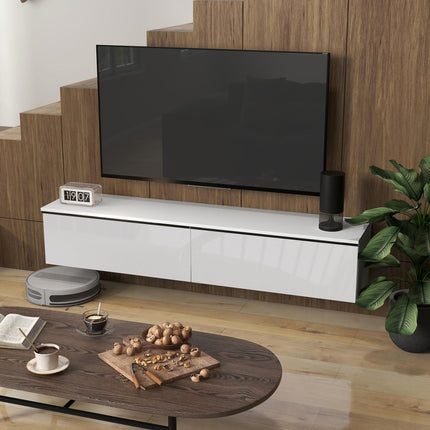 160cm High Gloss Floating TV Unit Stand for TVs up to 70" with Storage Cupboards - White
