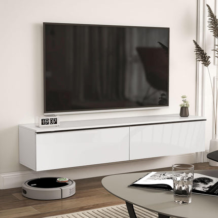 160cm High Gloss Floating TV Unit Stand for TVs up to 70" with Storage Cupboards - White