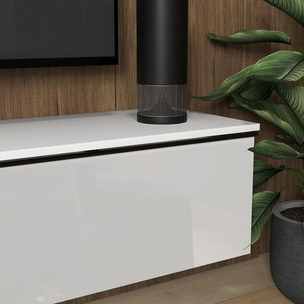 160cm High Gloss Floating TV Unit Stand for TVs up to 70" with Storage Cupboards - White