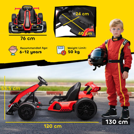 24V Electric Go Kart for Kids 6-12 Years with Adjustable Seat - Red