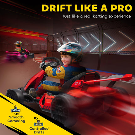 24V Electric Go Kart for Kids 6-12 Years with Adjustable Seat - Red