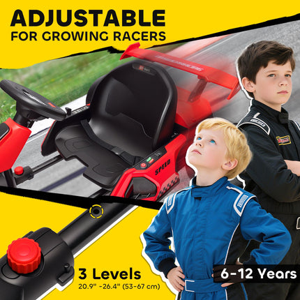 24V Electric Go Kart for Kids 6-12 Years with Adjustable Seat - Red