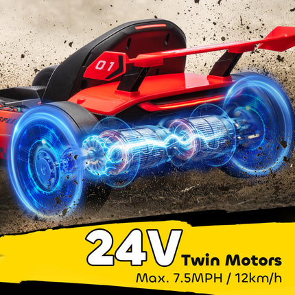 24V Electric Go Kart for Kids 6-12 Years with Adjustable Seat - Red