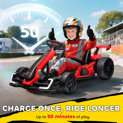 24V Electric Go Kart for Kids 6-12 Years with Adjustable Seat - Red
