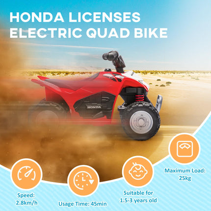 Honda Licensed 6V Electric Kids Quad Bike for Ages 1.5-3 Years - Red
