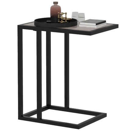 C Shape Bedside Table w/Metal Frame Marble-Effect Top Sofa Narrow Snack End Tabl