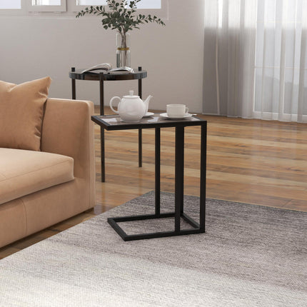 C Shape Bedside Table w/Metal Frame Marble-Effect Top Sofa Narrow Snack End Tabl