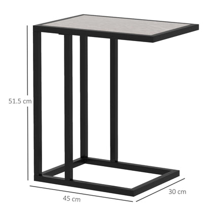 C Shape Bedside Table w/Metal Frame Marble-Effect Top Sofa Narrow Snack End Tabl