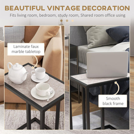 C Shape Bedside Table w/Metal Frame Marble-Effect Top Sofa Narrow Snack End Tabl