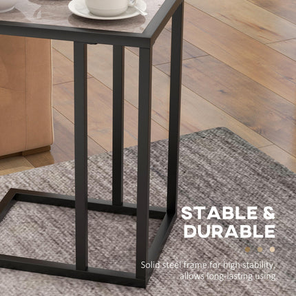 C Shape Bedside Table w/Metal Frame Marble-Effect Top Sofa Narrow Snack End Tabl