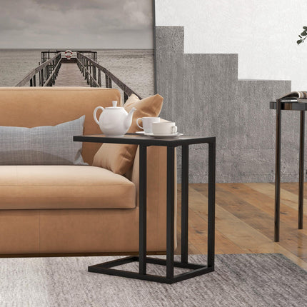 C Shape Bedside Table w/Metal Frame Marble-Effect Top Sofa Narrow Snack End Tabl