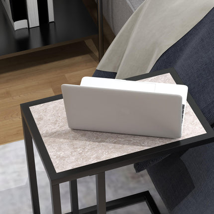C Shape Bedside Table w/Metal Frame Marble-Effect Top Sofa Narrow Snack End Tabl