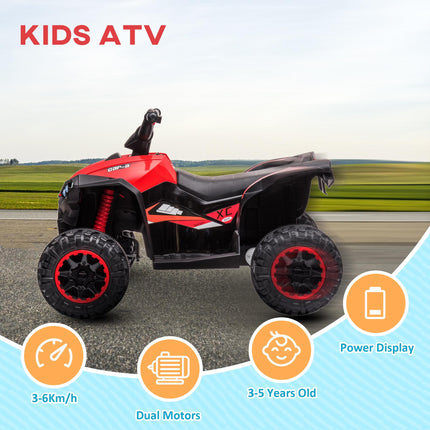 12V Ride-On Quad Bike with Music and Horn for Ages 3-5 Years - Red